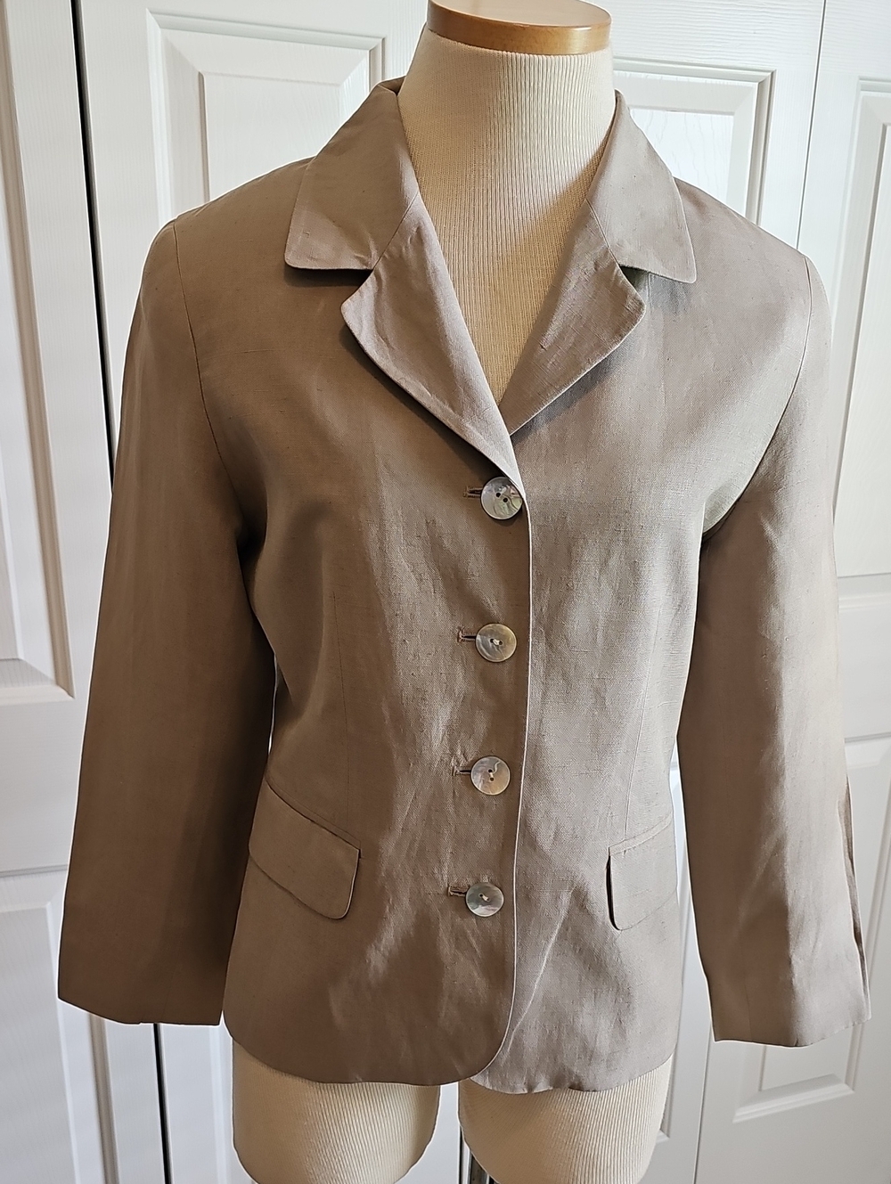 Express Tailleur Vintage Blazer Womens Size 4 Taupe Silk Linen Y2K Jacket‎